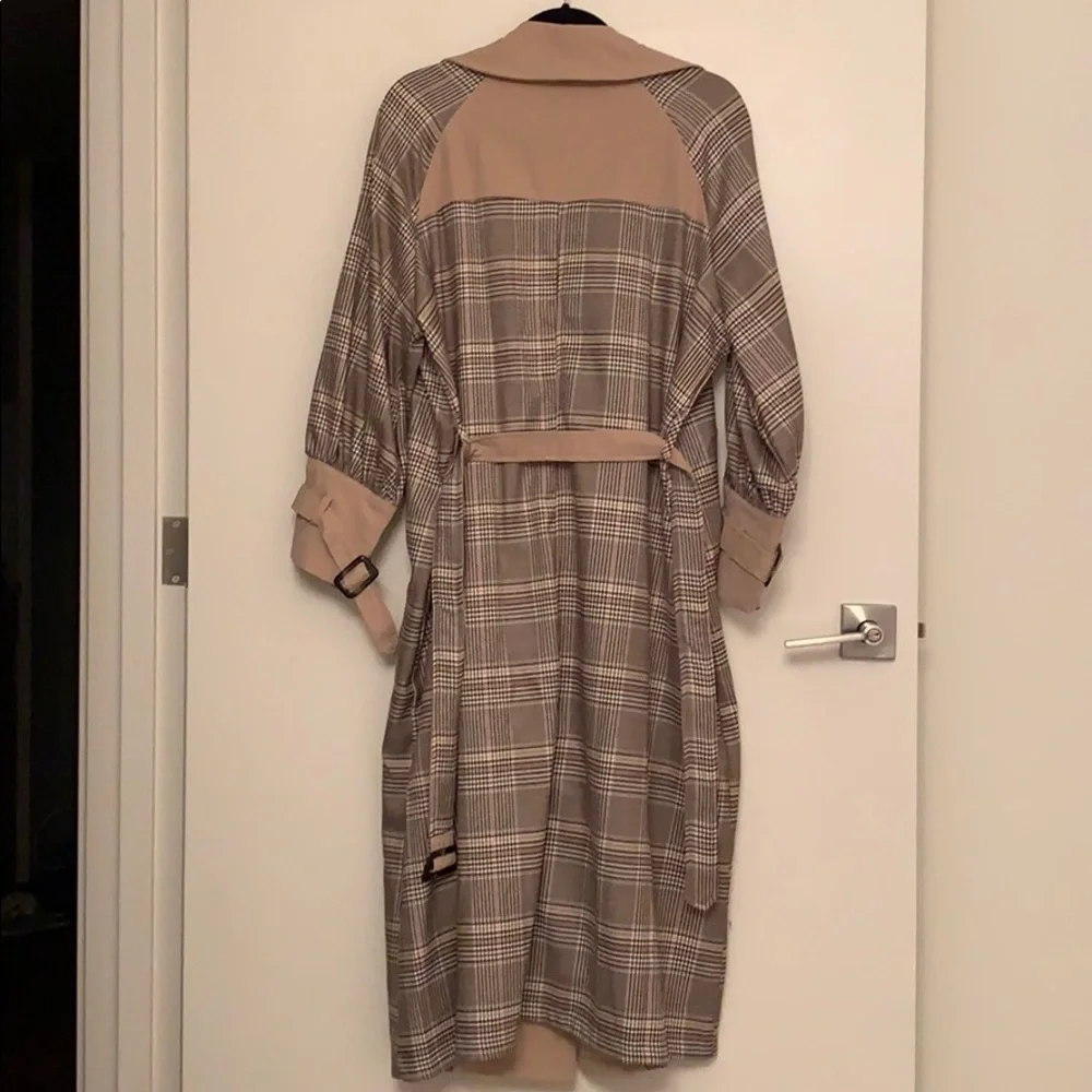 Tan plaid trench coat